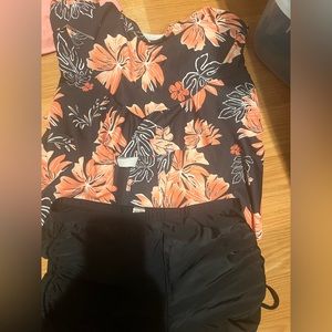 Two piece bathing suit black and orange
